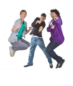 three black teens jumping